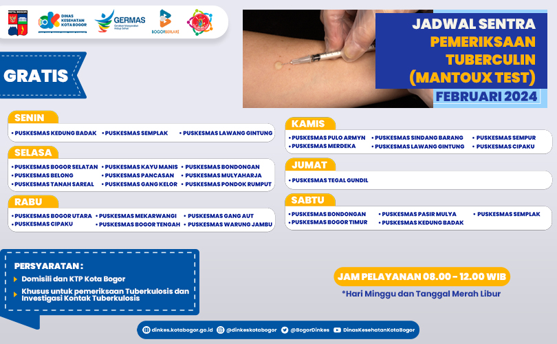 Jadwal Sentra Pemeriksaan Tuberculin (Mantaoux Test) Februari 2024